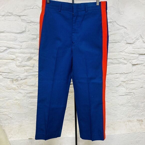 Vtg 60s Trousers Gabardine Wool Blue Red Tuxedo Stripes Military Pants 33W x 30L - Picture 1 of 7
